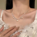 Light Luxury Zircon Teardrop Faux Pearl Pendant Necklace, Elegant Fashion Collarbone Chain view 3
