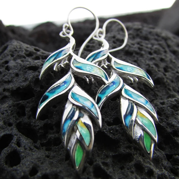 Leaf Enamel Drop Earrings For Women, Vacation Style Fashion Dangle Jewelry