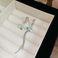 Alloy Silver Needle Rhinestone Pearl Fishtail Tassel Drop Earrings Sweet Summer Resort Style view 4