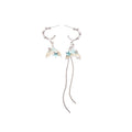 Alloy Silver Needle Rhinestone Pearl Fishtail Tassel Drop Earrings Sweet Summer Resort Style view 5