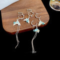 Alloy Silver Needle Rhinestone Pearl Fishtail Tassel Drop Earrings Sweet Summer Resort Style view 2