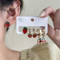 Cute Stainless Steel Enamel Strawberry Cherry Stud Hoop Earring Set For Girls Sweet Summer Earrings view 1