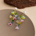 Elegant Pearl Stud Colorful Crystal Lily Of The Valley Flower Alloy Tassel Drop Vacation Earrings view 3