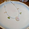 Stainless Steel Faux Pearl Flower Pendant Necklace Beach Vacation Light Luxury Collarbone Jewelry view 4