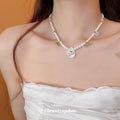 Stainless Steel Faux Pearl Flower Pendant Necklace Beach Vacation Light Luxury Collarbone Jewelry view 3