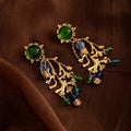 Vintage Palace Style Green Crystal Rhinestone Tree Branch Tassel Alloy Needle Bohemian Dangle Earrings view 4