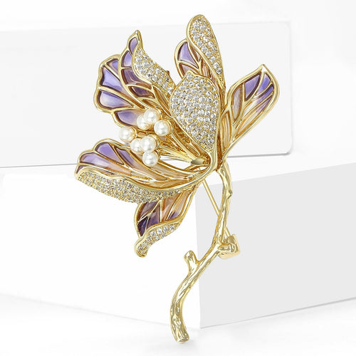 Alloy Rhinestone Lotus Brooch Pin For Elegant Suit Lapel Decoration