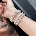 Luxury French Vintage Faux Pearl Beaded Bangle With Rhinestone Rose Geometric Charm For Women view 1
