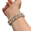 Luxury French Vintage Faux Pearl Beaded Bangle With Rhinestone Rose Geometric Charm For Women view 5