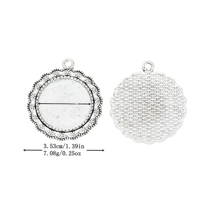 25mm Antique Silver Zinc Alloy Round Bezel Charm Pendant for DIY Necklace Bracelet Jewelry Making