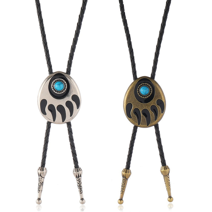 Bohemian Turquoise Pendant Bolo Tie Adjustable Long Necklace Western Collar Jewelry