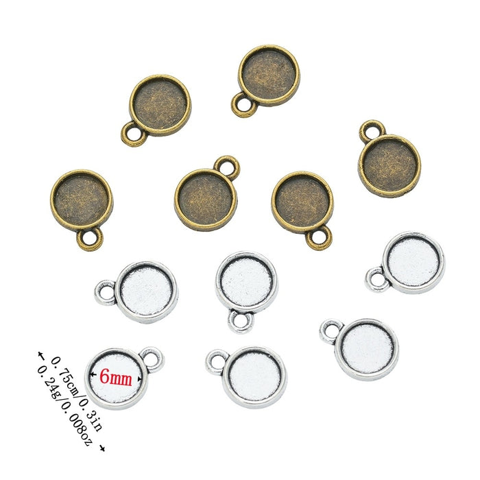 6mm Zinc Alloy Round Bezel Charm Pendant for DIY Necklace Bracelet Jewelry Making