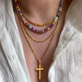 18K Gold Plated Copper Natural Stone Beaded Choker Necklace With Round Geometric Dopamine Style view 3