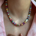 18K Gold Plated Copper Natural Stone Beaded Choker Necklace With Round Geometric Dopamine Style view 1