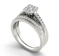Silver Square Cluster Cubic Zirconia Bridal Two Ring Set view 2
