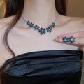 Light Luxury Copper Zircon Flower Pendant Necklace Earrings Jewelry Set For Women view 4