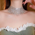 European American Light Luxury Copper Rhinestone Hollow Geometric Tassel Collarbone Necklace view 3