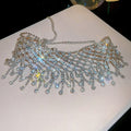 European American Light Luxury Copper Rhinestone Hollow Geometric Tassel Collarbone Necklace view 2