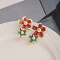 Elegant Enamel Flower Pearl Drop Earrings For Women, Gold Tone Alloy Long Dangle Statement Earrings view 3