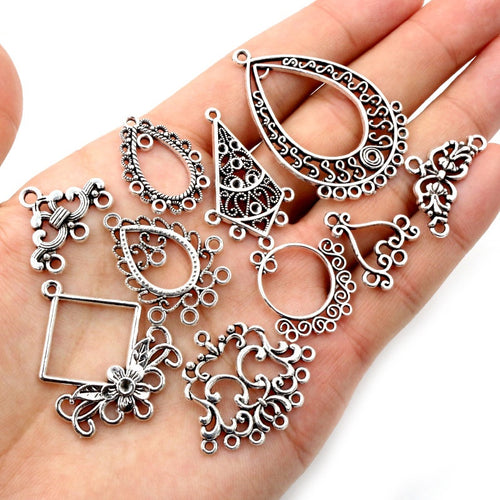 Antique Silver Alloy Multi Hole Vintage Pattern Pendant Connector For DIY Necklace Bracelet Jewelry