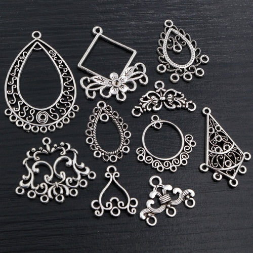 Antique Silver Alloy Multi Hole Vintage Pattern Pendant Connector For DIY Necklace Bracelet Jewelry