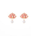 Elegant French Pink Enamel Flower Pearl Drop Stud Earrings For Women, Alloy Luxury Summer Floral Earrings view 5