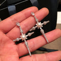 Direct Baroque Cross Drop Earrings With Faux Pearl, Light Luxury Princess Jewelry view 2