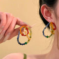 Natural Stone Rainbow Beaded Stud Earrings Sweet Vacation Retro Geometric Round Design view 4