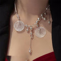 Korean Style Faux Pearl Shell Tassel Pendant Necklace With Round Geometric Charm For Women view 2