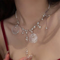 Korean Style Faux Pearl Shell Tassel Pendant Necklace With Round Geometric Charm For Women view 3