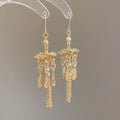 New Chinese Style Gold Plated Copper Lotus Tassel Drop Earrings Vintage Ethnic Hook Jewelry for Women view 2