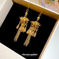 New Chinese Style Gold Plated Copper Lotus Tassel Drop Earrings Vintage Ethnic Hook Jewelry for Women view 4