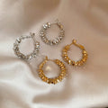 Irregular Crushed Silver Alloy Hoop Earrings Minimalist Light Luxury Round Design view 2