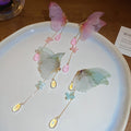 Sweet Fabric Butterfly Flower Tassel Drop Earrings With Zircon Accents And Silver Needle Posts view 2