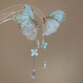 Sweet Fabric Butterfly Flower Tassel Drop Earrings With Zircon Accents And Silver Needle Posts view 4