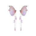 Sweet Fabric Butterfly Flower Tassel Drop Earrings With Zircon Accents And Silver Needle Posts view 5