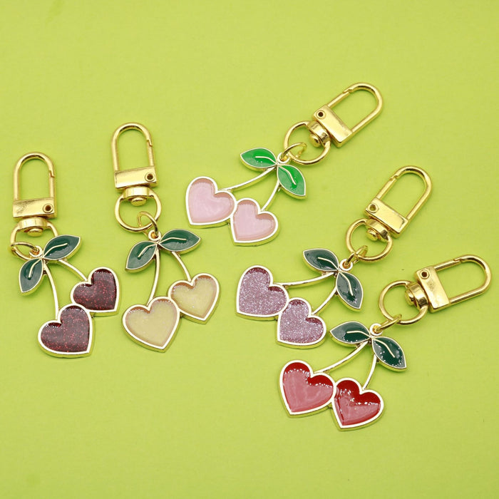 Zinc Alloy Cherry Heart Keychain Bag Charm Gift