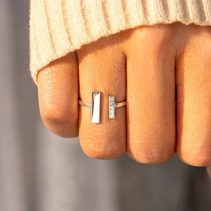 Trendy Minimalist Square Open Ring With Zircon Inlay, Niche Daily Finger Jewelry For Women