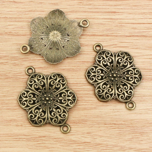 40x28mm Alloy Double Loop Vintage Floral Pendant Connector For DIY Necklace Bracelet 5g