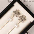 Elegant Silver Needle Flower Pearl Drop Earrings For Women Sweet Luxury Floral Statement Earrings view 4