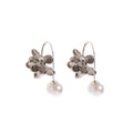 Elegant Silver Needle Flower Pearl Drop Earrings For Women Sweet Luxury Floral Statement Earrings view 5