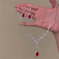 Rhinestone Square Copper Stud Earrings And Necklace Jewelry Set, Light Luxury Chic view 4