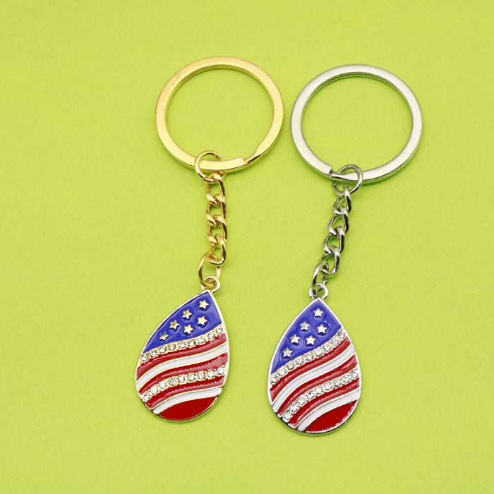 Zinc Alloy Enamel American Flag Star Keychain For Car Gift
