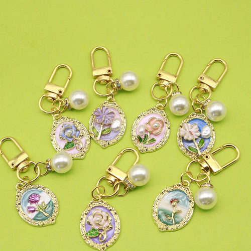Zinc Alloy Enamel Monet Garden Flower Keychain Bag Charm Gift