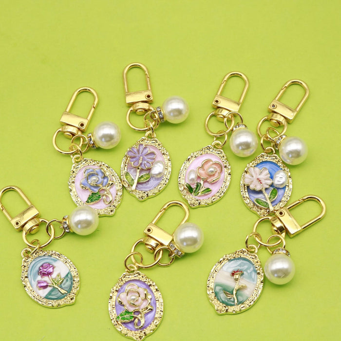 Zinc Alloy Enamel Monet Garden Flower Keychain Bag Charm Gift