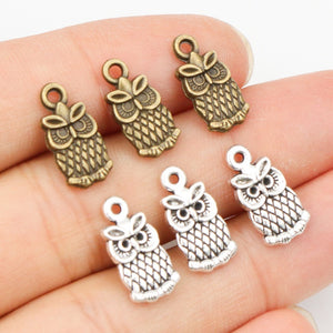 Alloy Owl Small Pendant Charm For DIY Jewelry Necklace Bracelet Accessories 15x8mm 0.8g