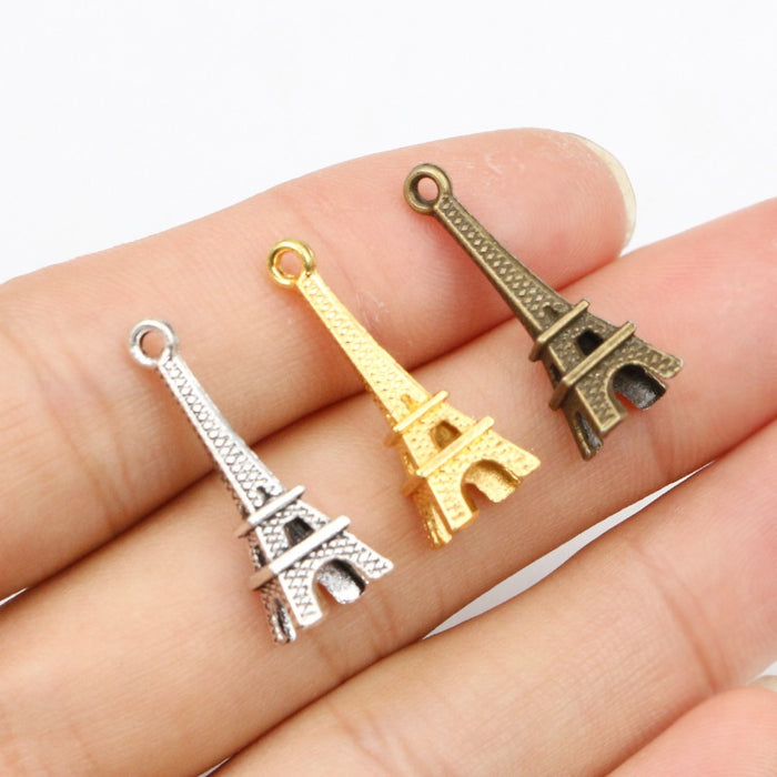24x8mm Alloy 3D Eiffel Tower Mini Charm Pendant, DIY Necklace Bracelet Jewelry Findings, 1g