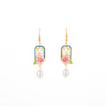 Vintage Chinese Style Alloy Hollow Pink Flower Enamel Faux Pearl Drop Dangle Elegant Earrings view 5