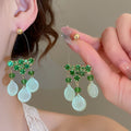 Fresh Geometric Glass Shell Zircon Tassel Drop Earrings With Silver Pins For Women view 3