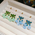 Fresh Geometric Glass Shell Zircon Tassel Drop Earrings With Silver Pins For Women view 4